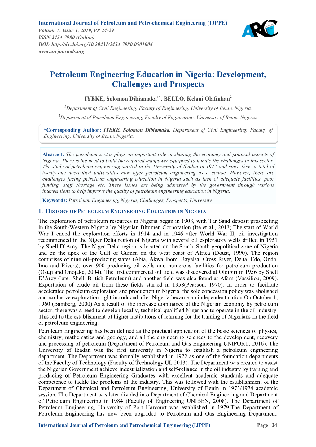 Petroleum Engineering Education in Nigeria: Development, Challenges and Prospects