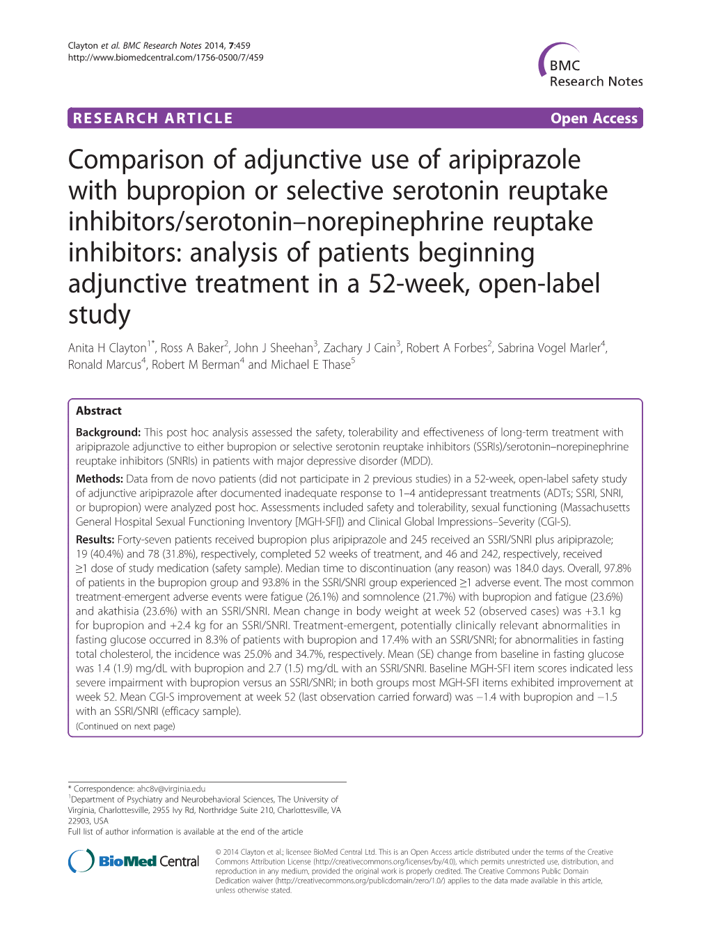 Comparison of Adjunctive Use of Aripiprazole with Bupropion Or Selective Serotonin Reuptake Inhibitors/Serotonin-Norepinephrine