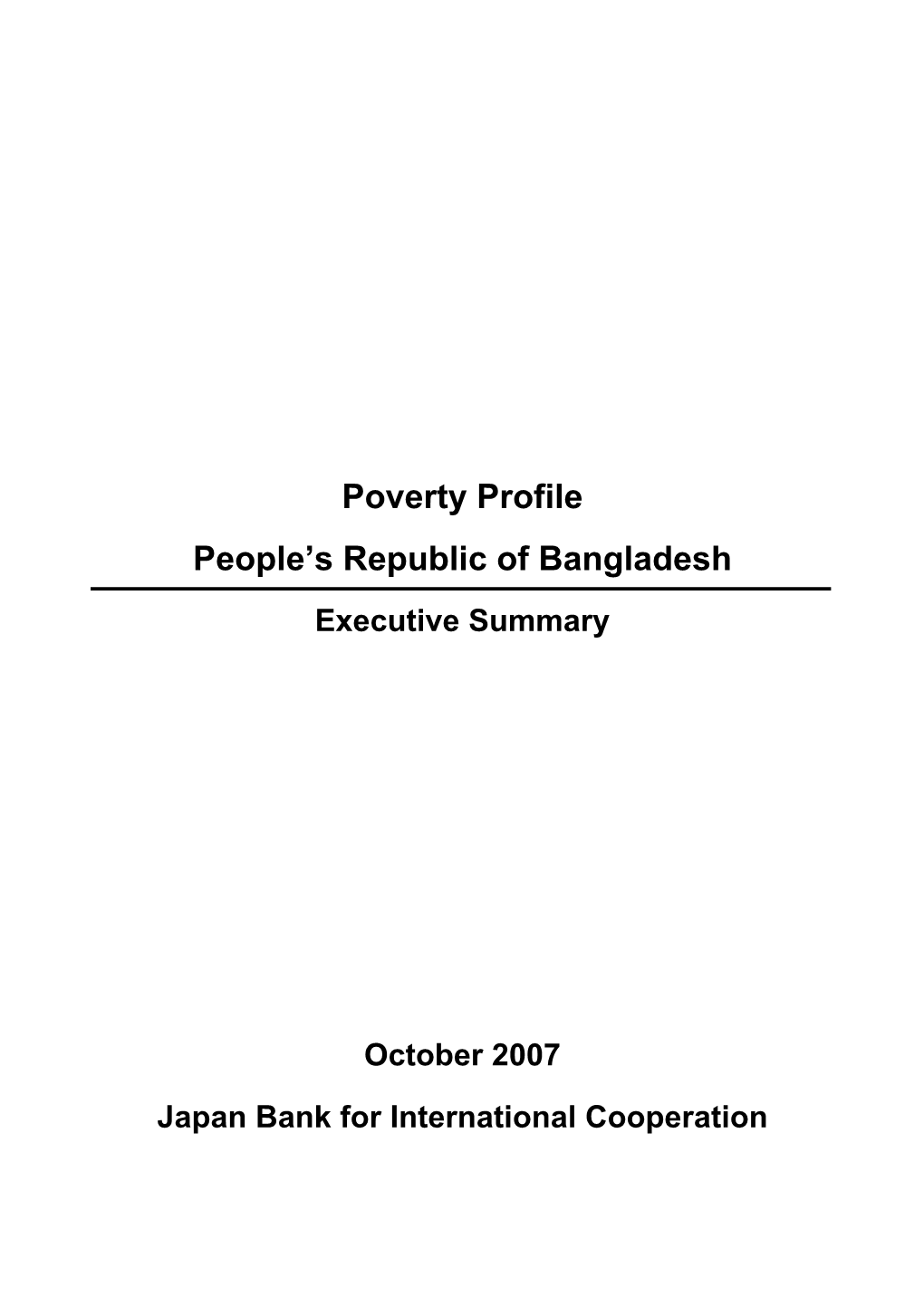 Poverty Profile People's Republic of Bangladesh