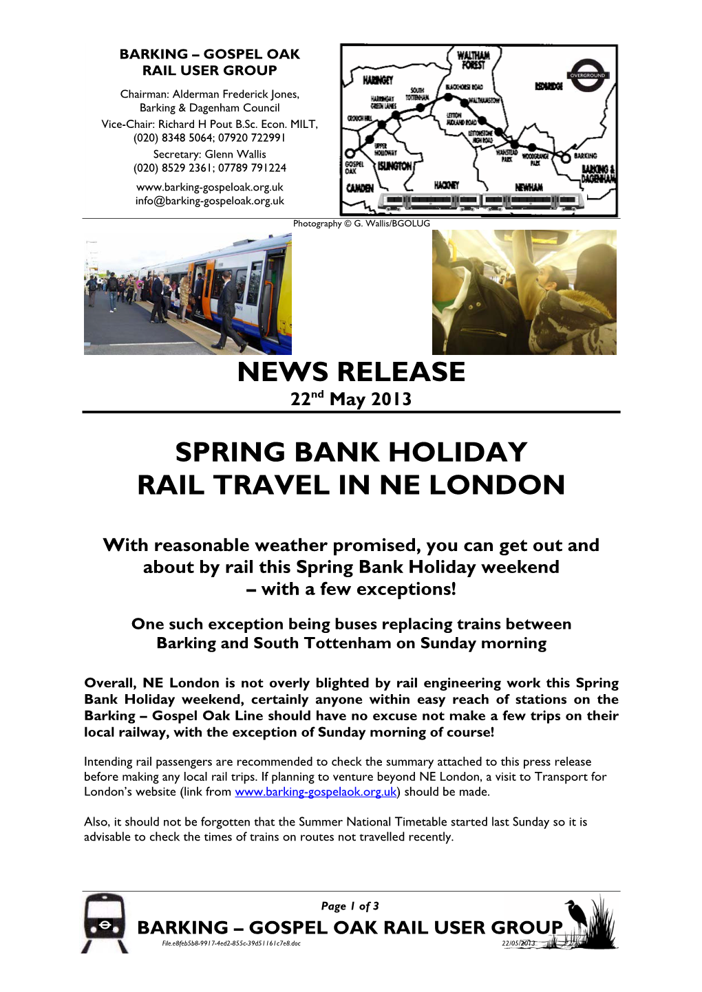 News Release Spring Bank Holiday Rail Travel in Ne London