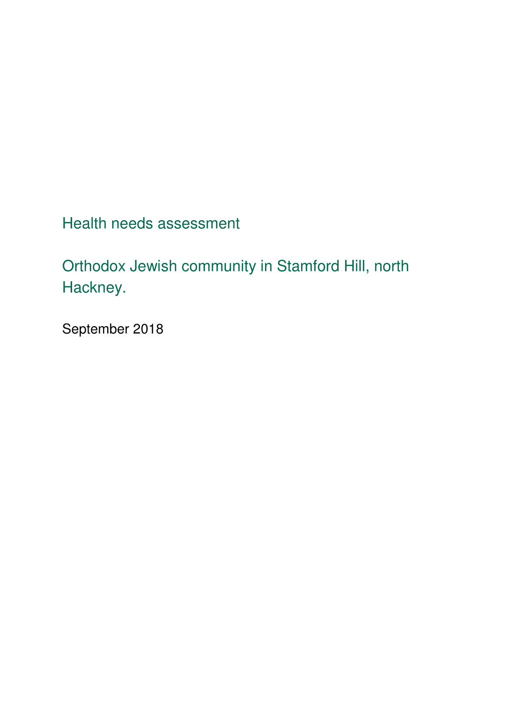 Health Needs Assessment Orthodox Jewish Community in Stamford Hill