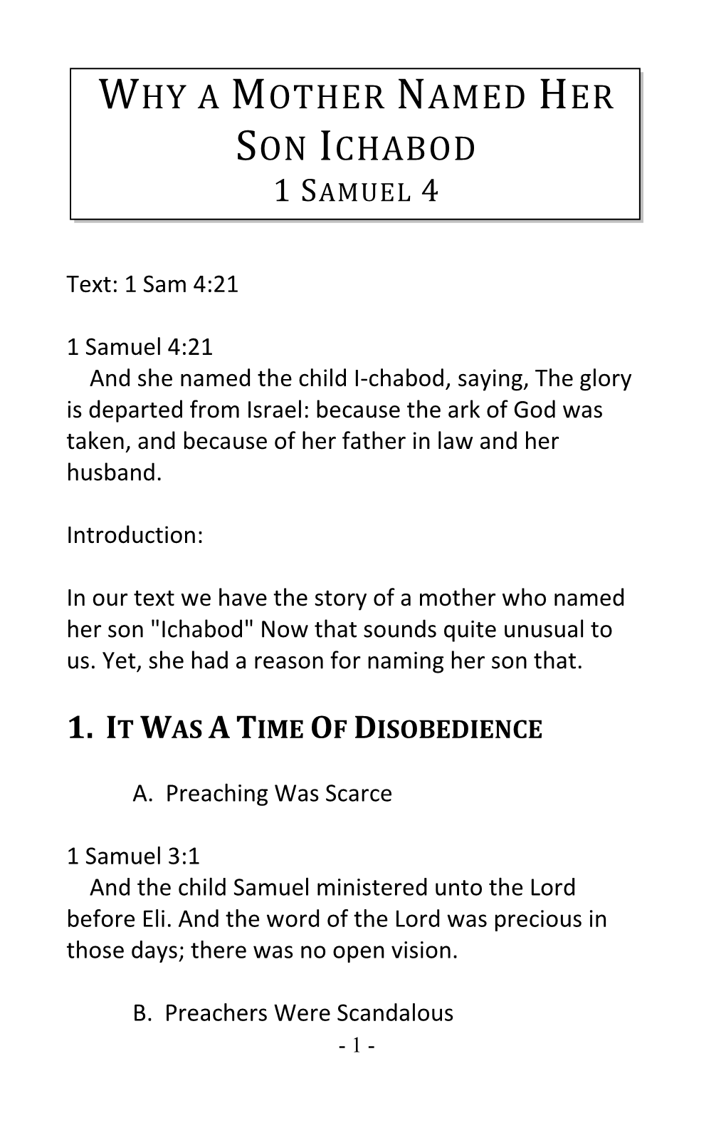 Why a Mother Named Her Son Ichabod 1 Samuel 4