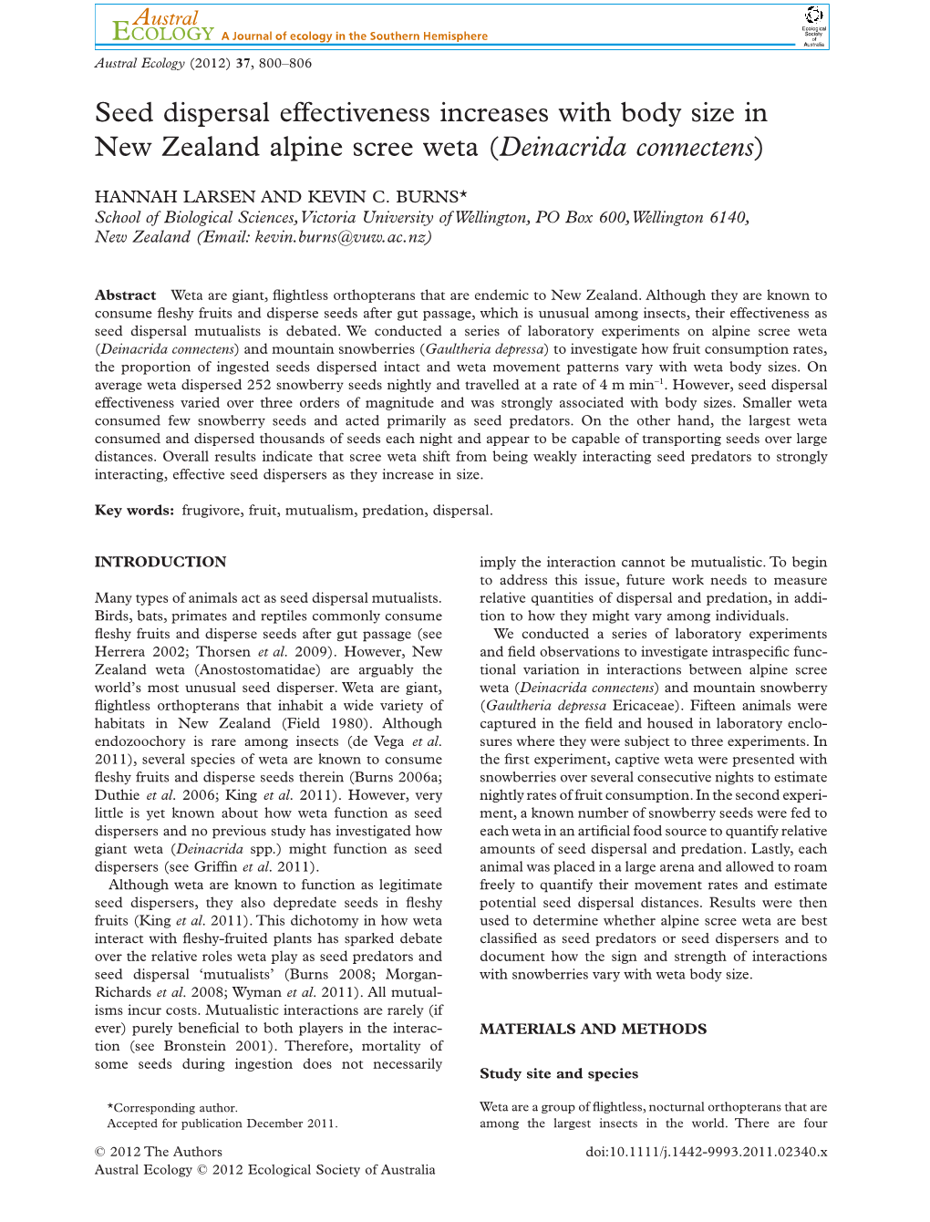 Seed Dispersal Effectiveness Increases with Body Size in New