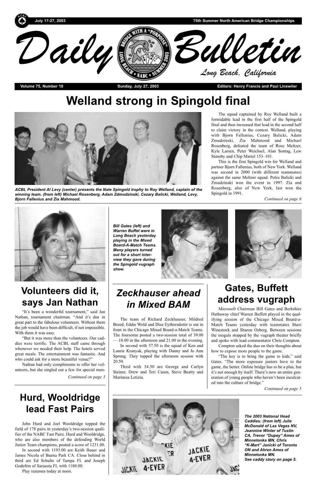 Welland Strong in Spingold Final