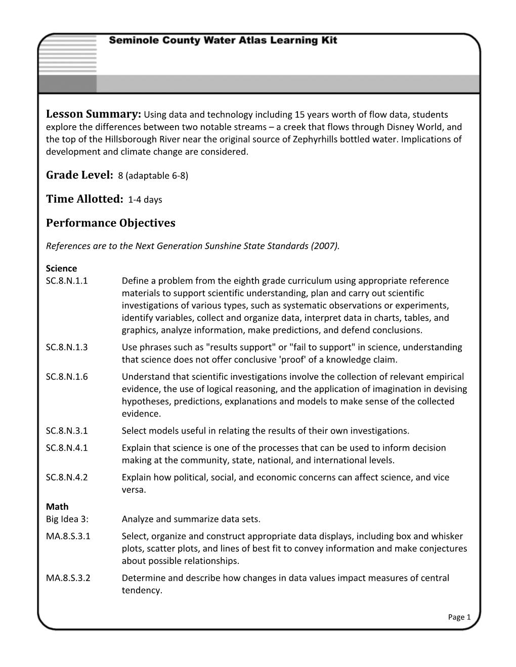 Lesson Summary: Using Data and Technology Including 15 Years Worth of Flow Data, Students