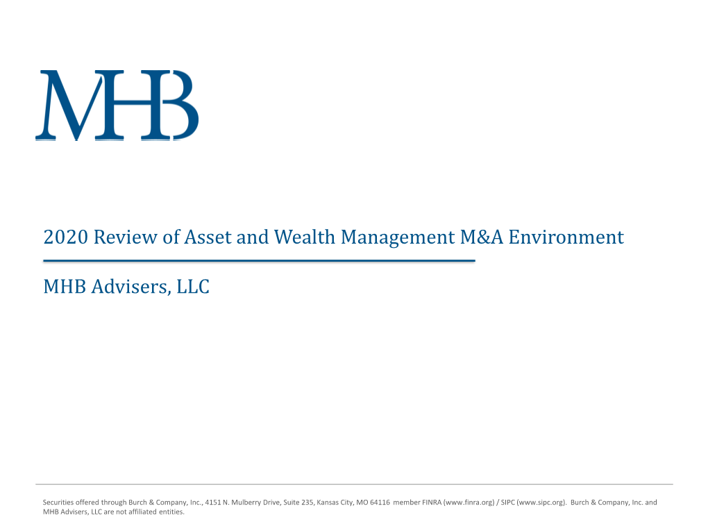 2020 Review of Asset and Wealth Management M&A Environment