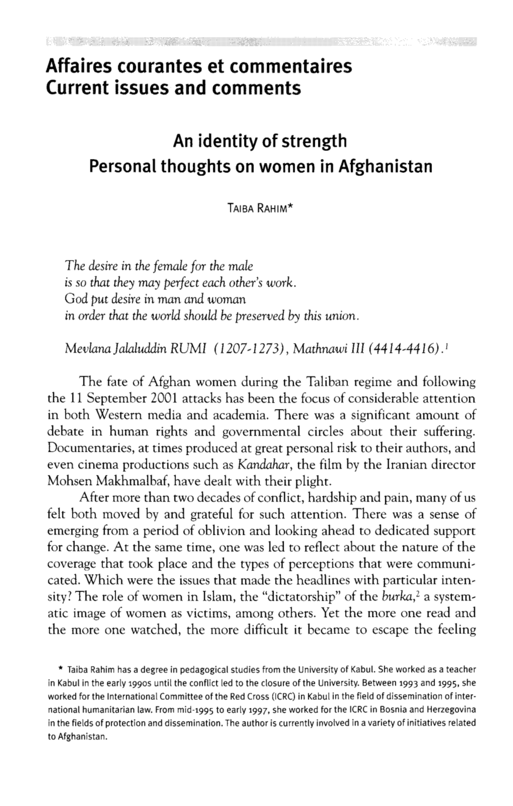 An Identity of Strength Personal Thoughts on Women in Afghanistan
