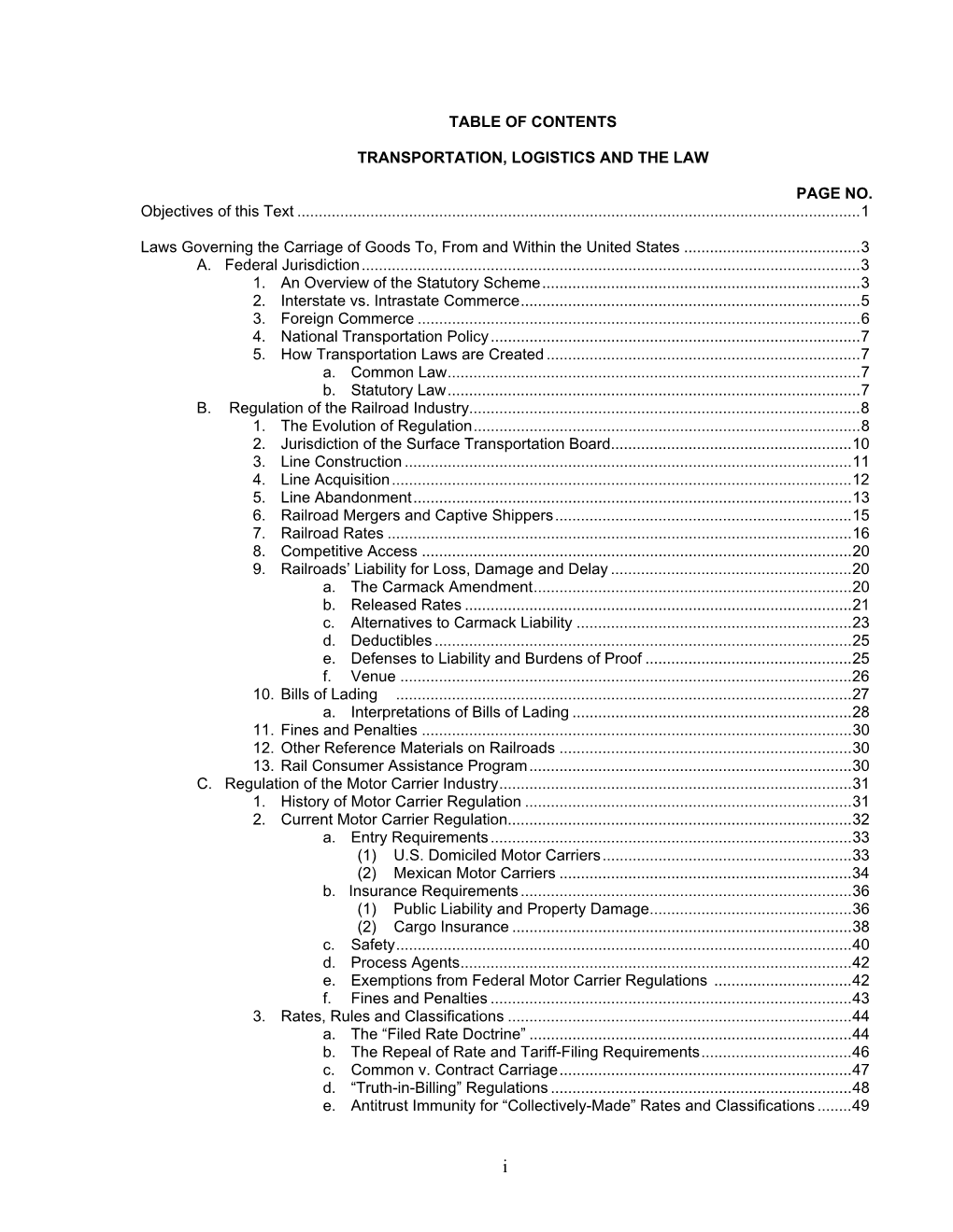 Table of Contents 2Nd Edition Transportation, Logistics and The