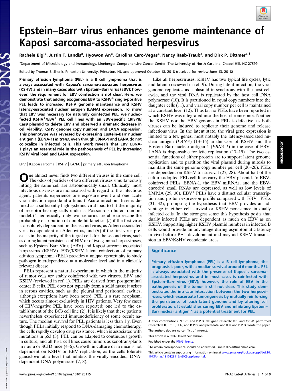 Epstein–Barr Virus Enhances Genome Maintenance of Kaposi Sarcoma-Associated Herpesvirus