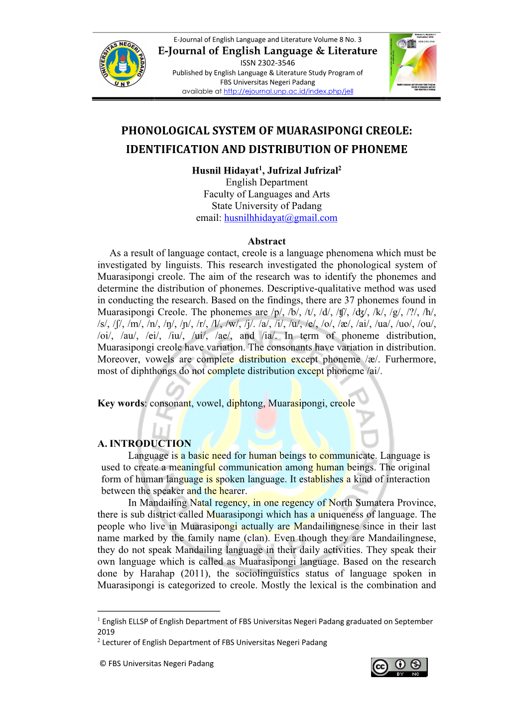 Phonological System of Muarasipongi Creole