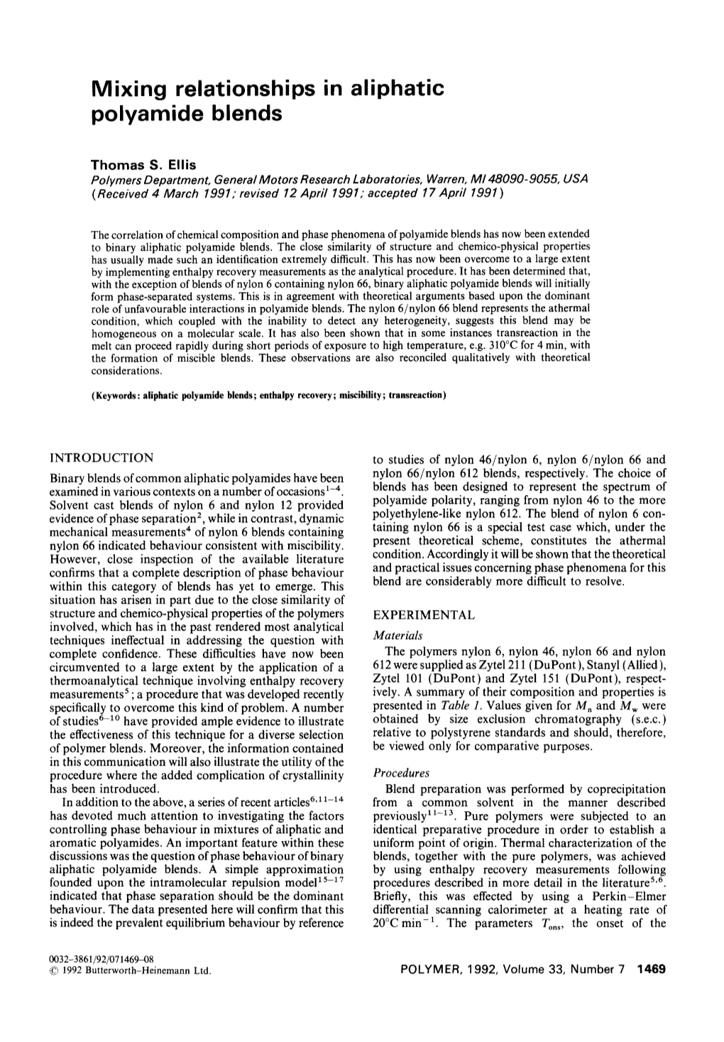 Mixing Relationships in Aliphatic Polyamide Blends