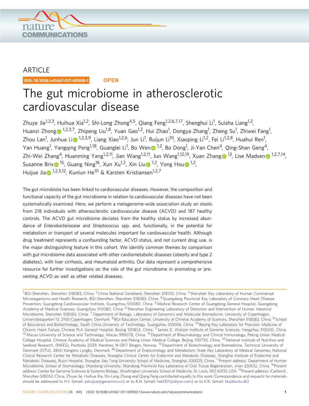 The Gut Microbiome in Atherosclerotic Cardiovascular Disease