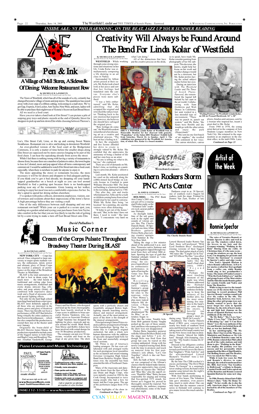 22 Thursday, June 14, 2001 the Westfield Leader and the TIMES of Scotch Plains – Fanwood a WATCHUNG COMMUNICATIONS, INC