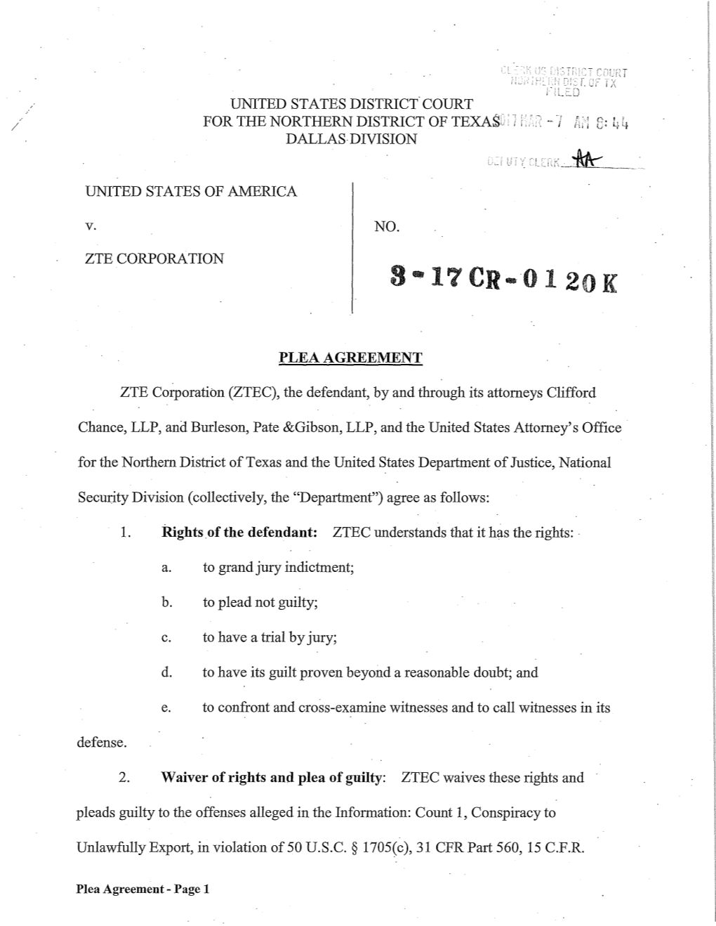 ZTE Plea Agreement