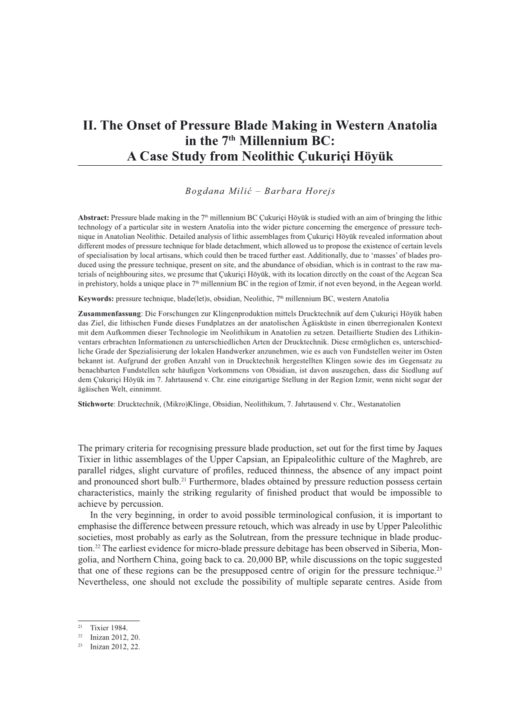 II. the Onset of Pressure Blade Making in Western Anatolia in the 7Th Millennium BC 27