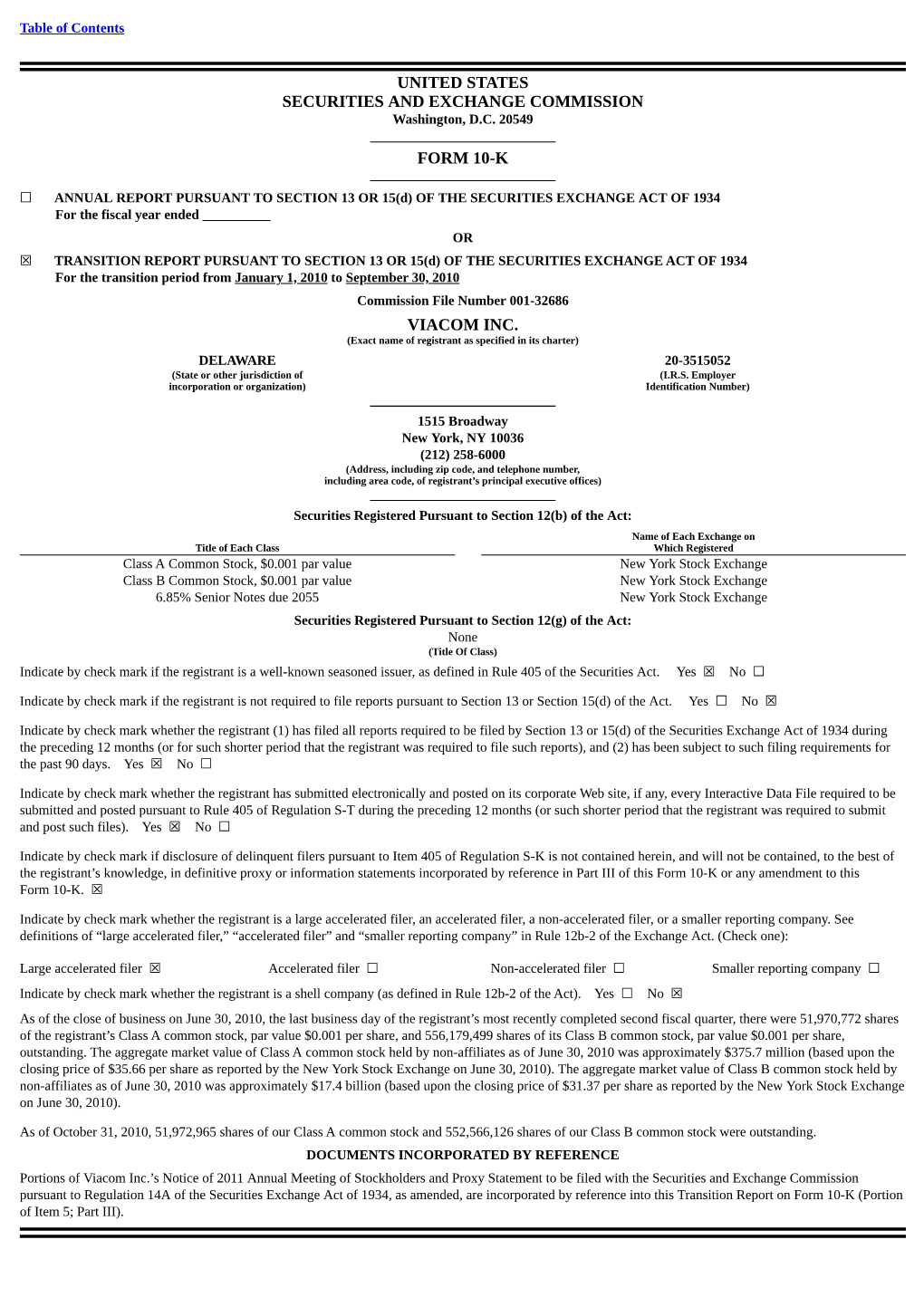 United States Securities and Exchange Commission Form