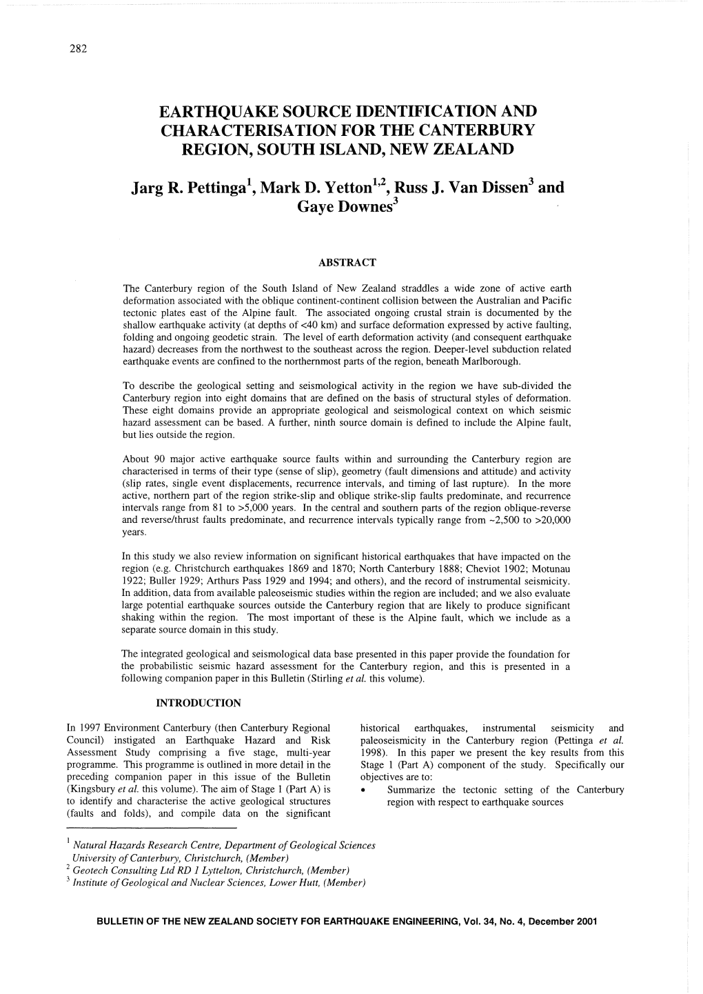 Earthquake Source Identification and Characterisation for the Canterbury Region, South Island, New Zealand