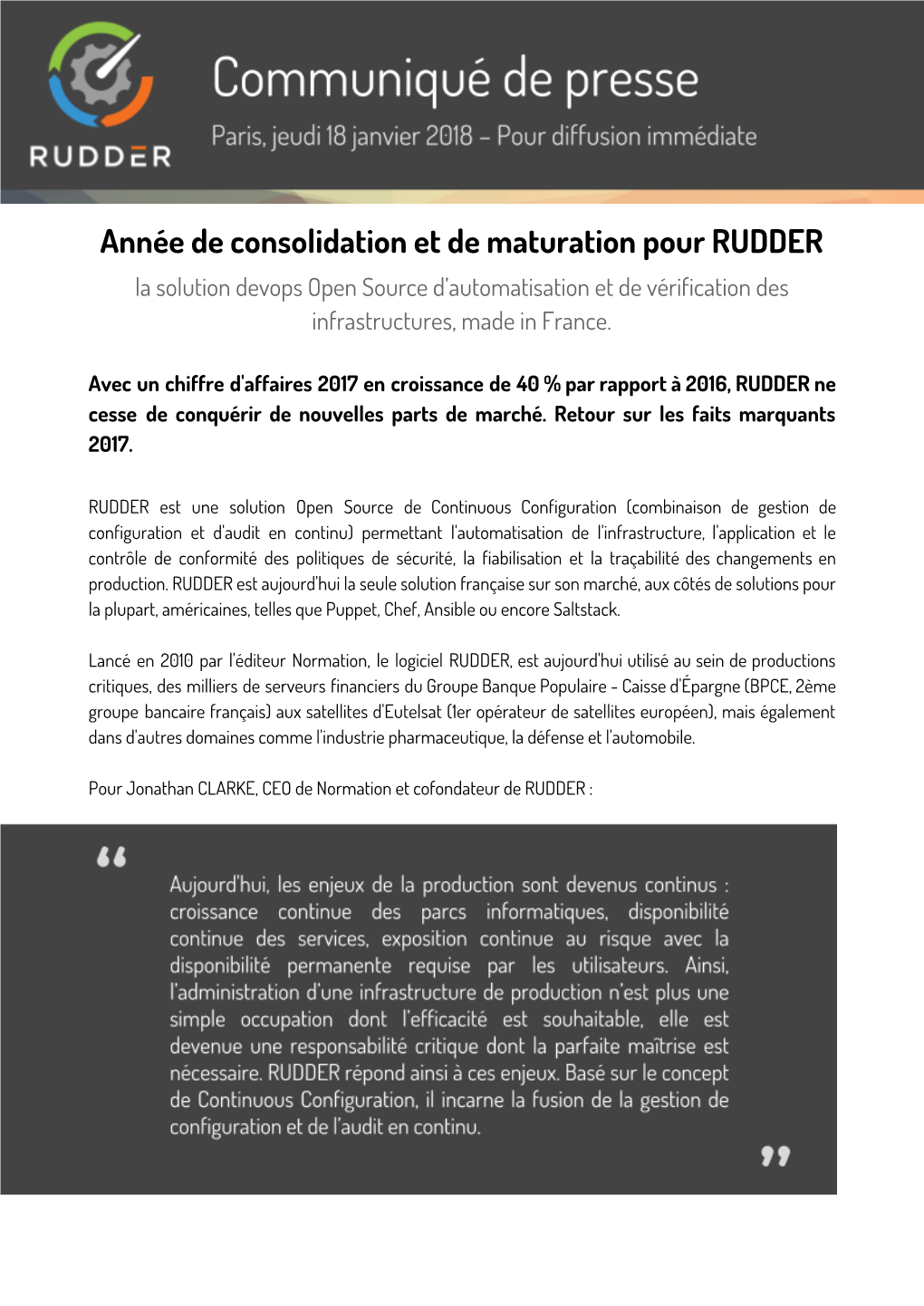 Année De Consolidation Et De Maturation Pour RUDDER La Solution Devops Open Source D’Automatisation Et De Vérification Des Infrastructures, Made in France