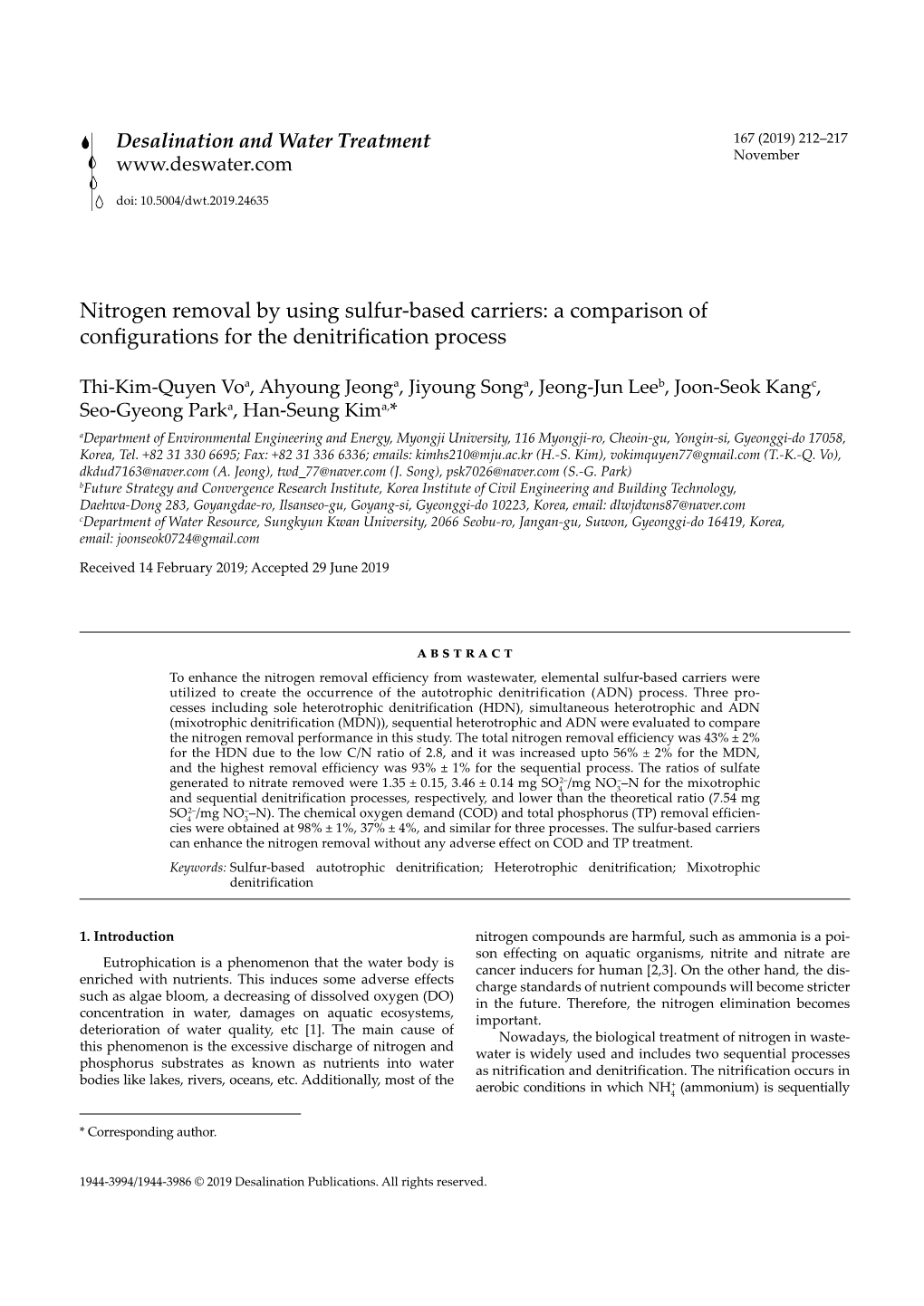 Nitrogen Removal by Using Sulfur-Based Carriers: a Comparison of Configurations for the Denitrification Process