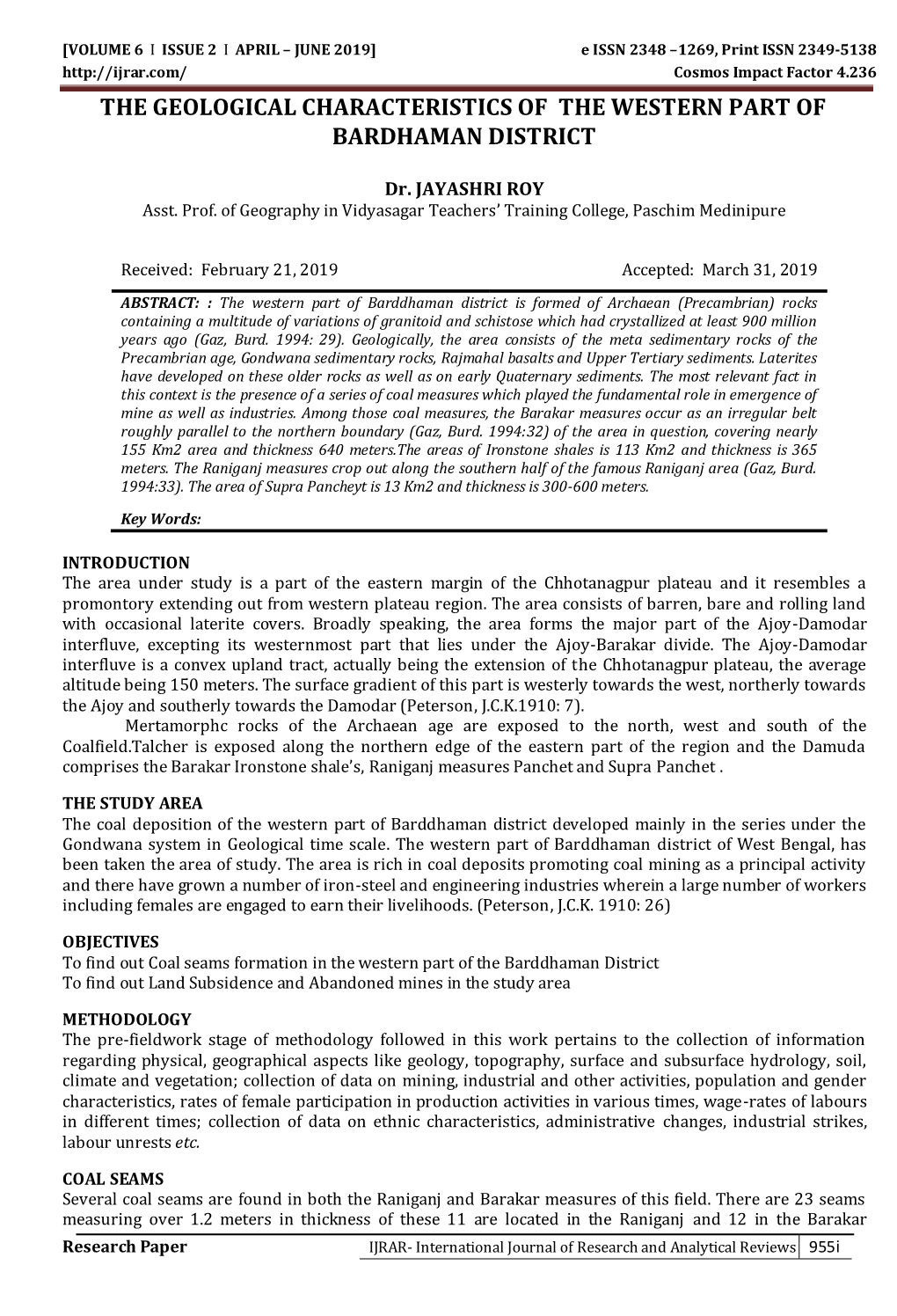 The Geological Characteristics of the Western Part of Bardhaman District