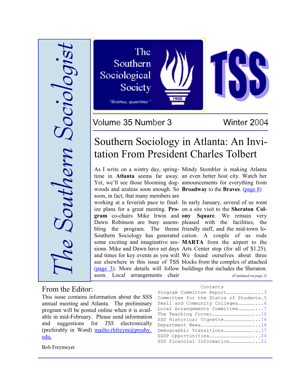 The Southern Sociologist Ord) Mailto:Rhfrey@Pre Sby