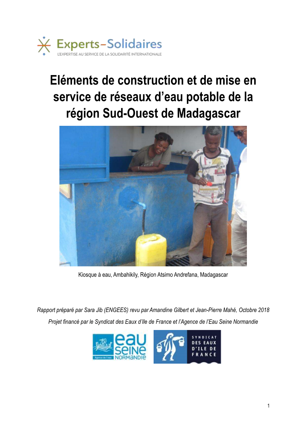 Eléments De Construction Et De Mise En Service De Réseaux D'eau Potable De La Région Sud-Ouest De Madagascar