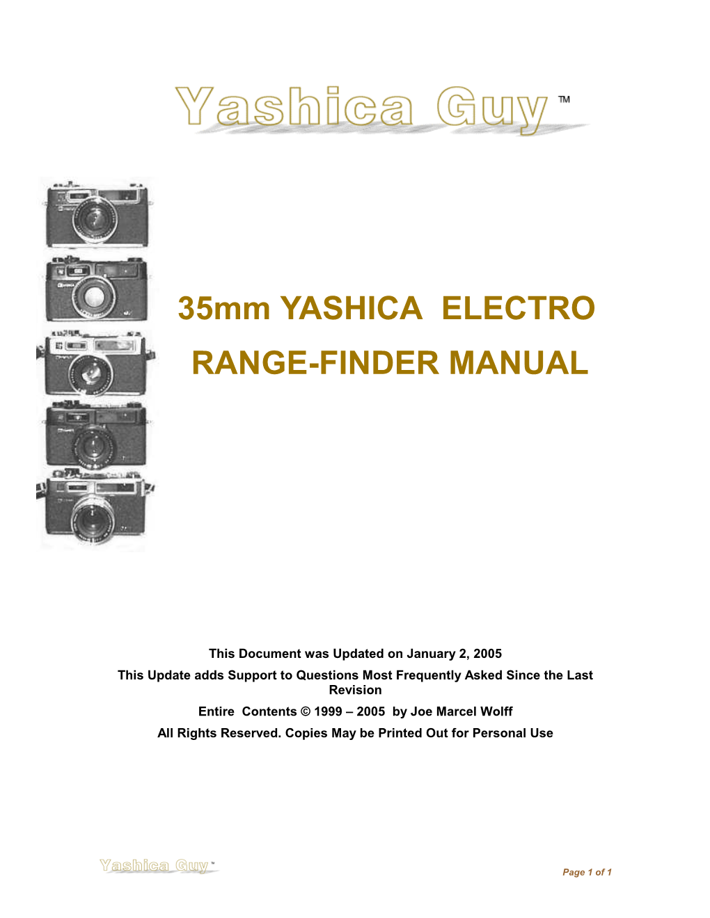 35Mm YASHICA ELECTRO RANGE-FINDER MANUAL