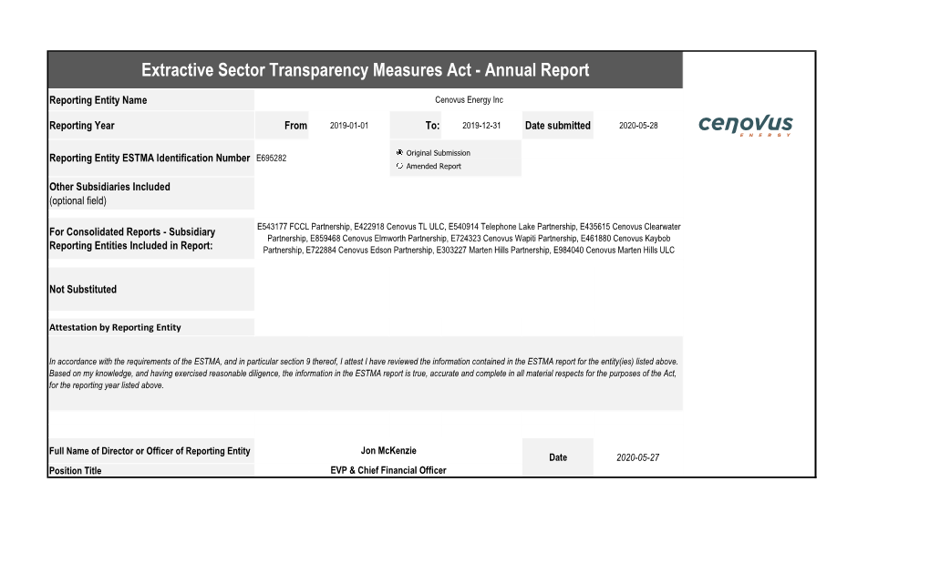 Extractive Sector Transparency Measures Act - Annual Report