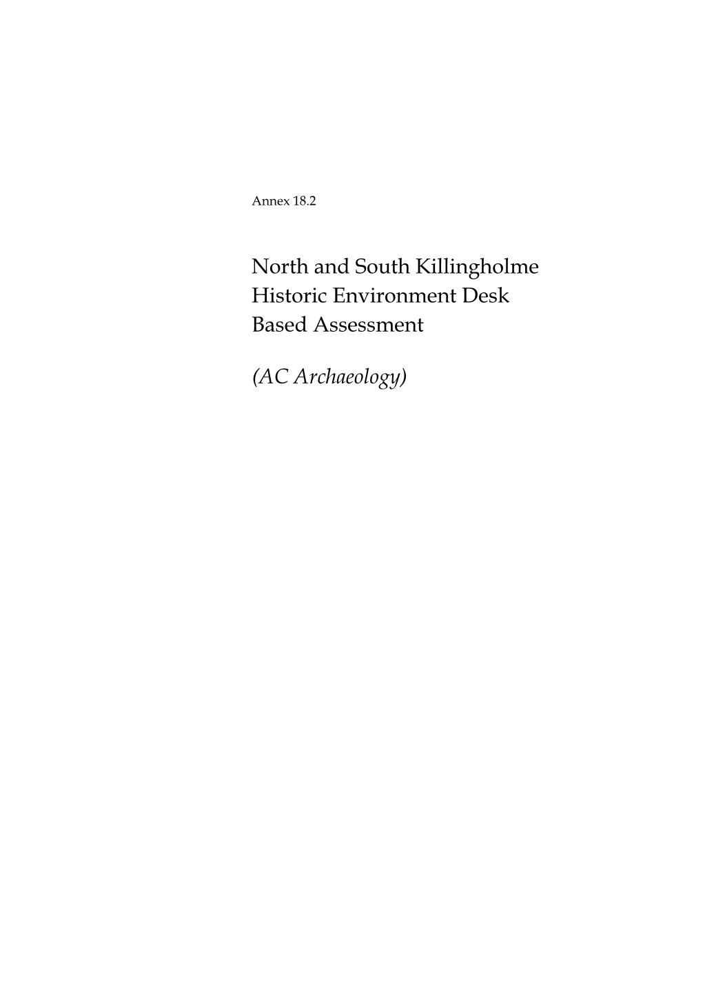 North and South Killingholme Historic Environment Desk Based Assessment