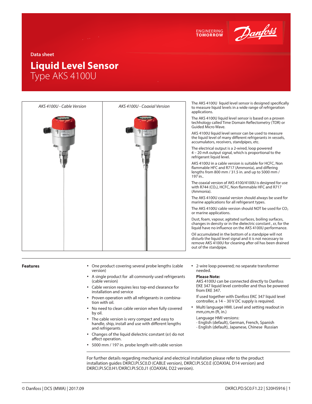 Liquid Level Sensor Type AKS 4100U