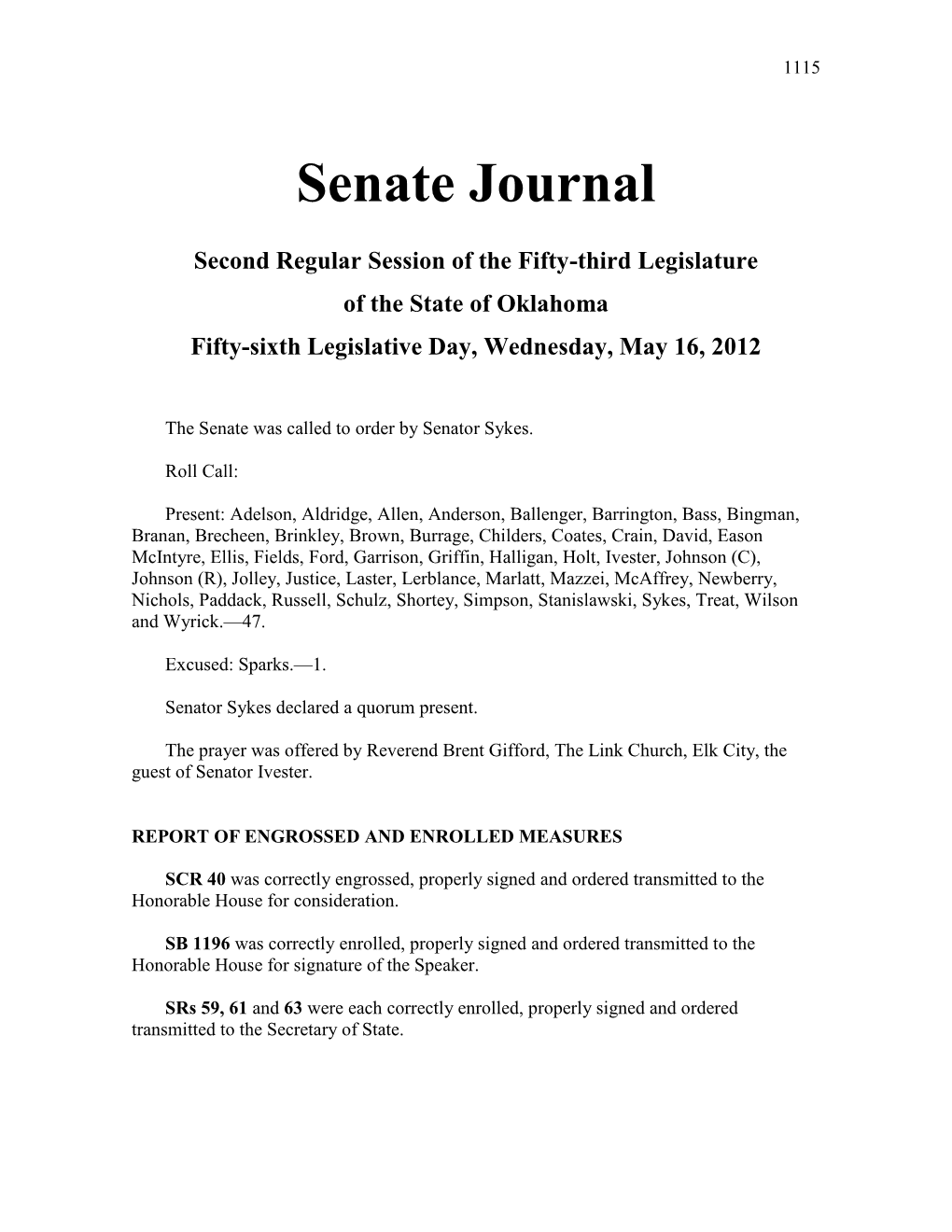 Senate Journal May 16, 2012