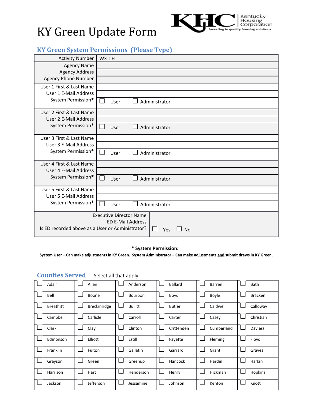 KY Green System Permissions (Please Type)