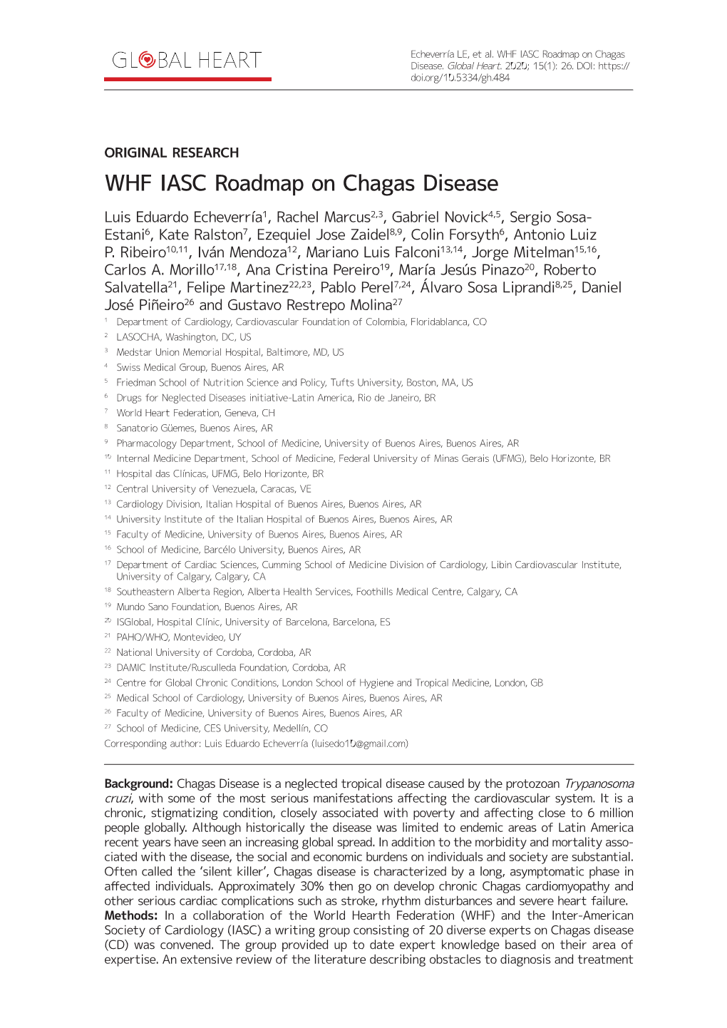 WHF IASC Roadmap on Chagas Disease