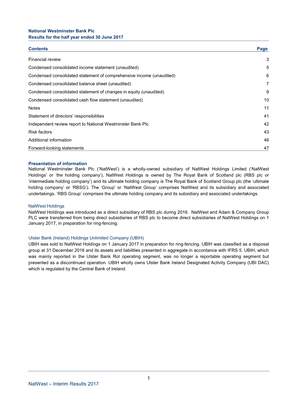 Download Pdf File of Natwest Plc Half Year Results