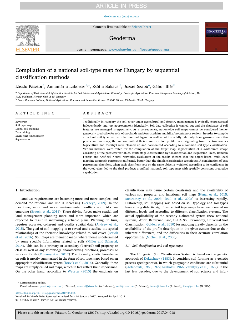 Compilation of a National Soil-Type Map for Hungary by Sequential Classiﬁcation Methods