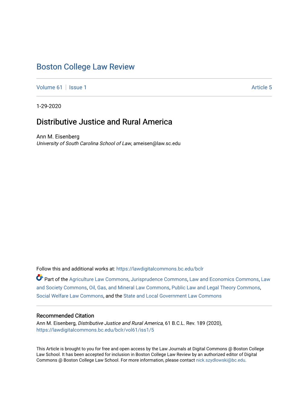 Distributive Justice and Rural America