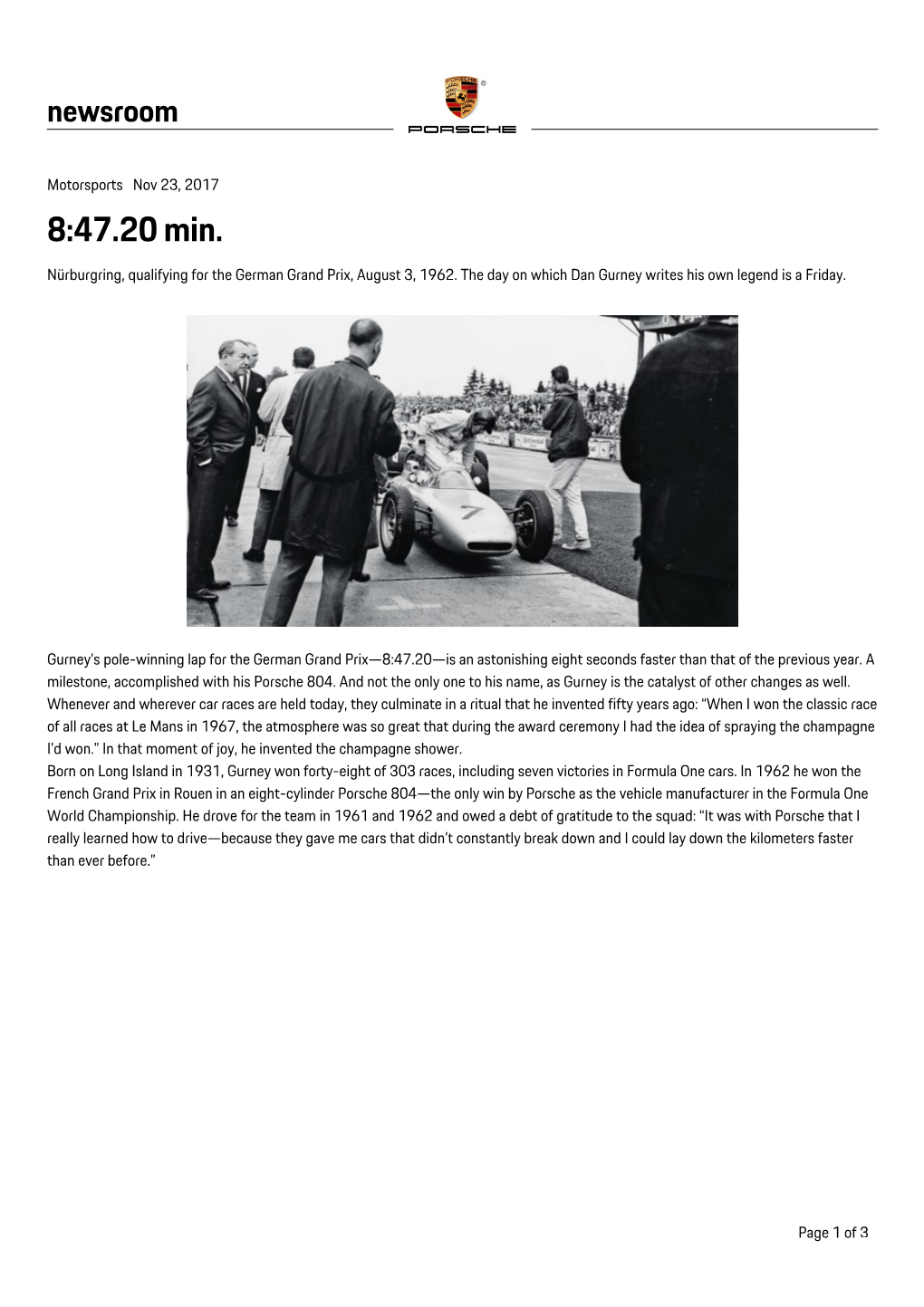 8:47.20 Min. Nürburgring, Qualifying for the German Grand Prix, August 3, 1962