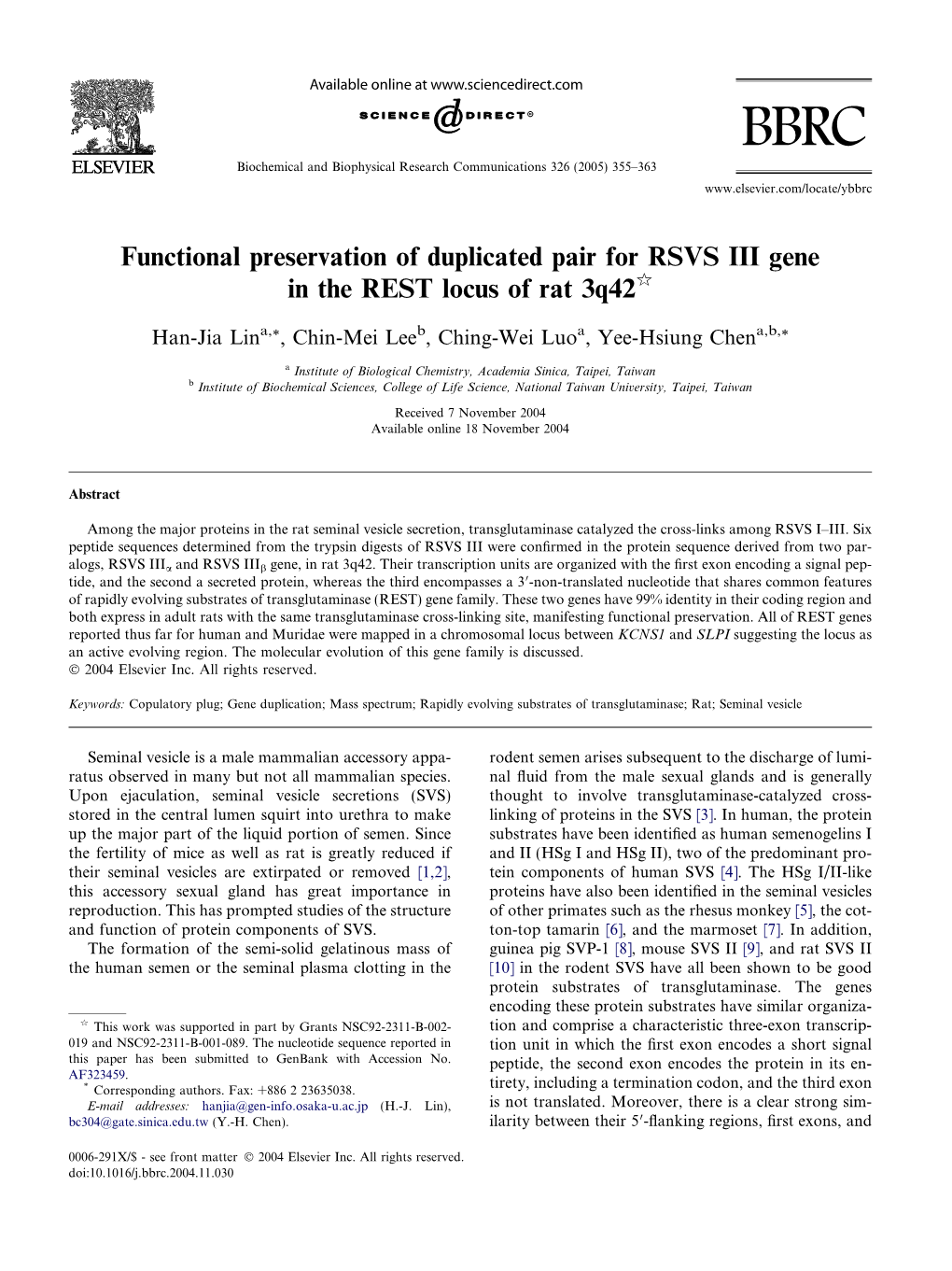 Functional Preservation of Duplicated Pair for RSVS III Gene in the REST Locus of Rat 3Q42q