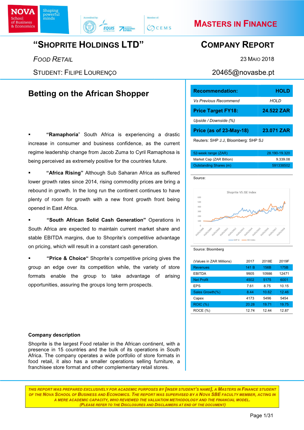“Shoprite Holdings Ltd” Company Report