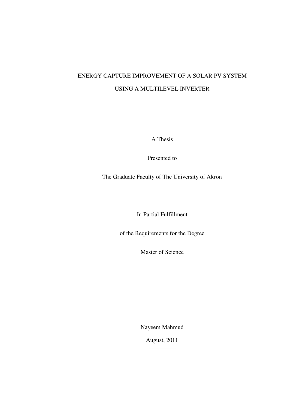 Energy Capture Improvement of a Solar Pv System Using A