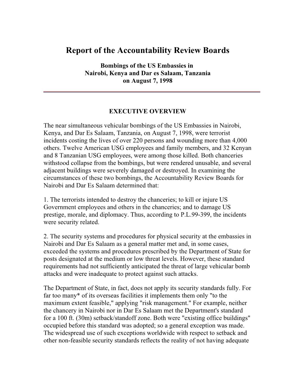 Accountability Review Board on U.S. Embassy Nairobi Bombing