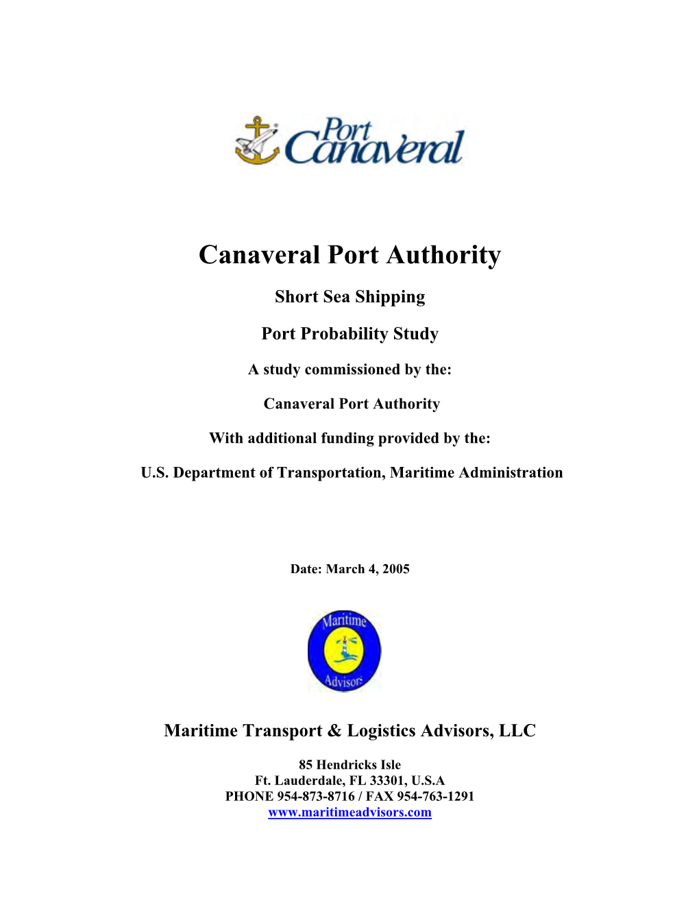 Short Sea Shipping Port Probability Study, Canaveral Port Authority