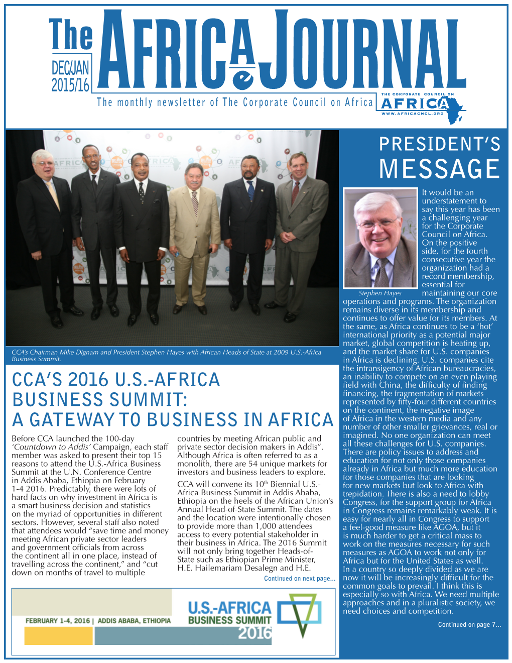 MESSAGE It Would Be an Understatement to Say This Year Has Been a Challenging Year for the Corporate Council on Africa