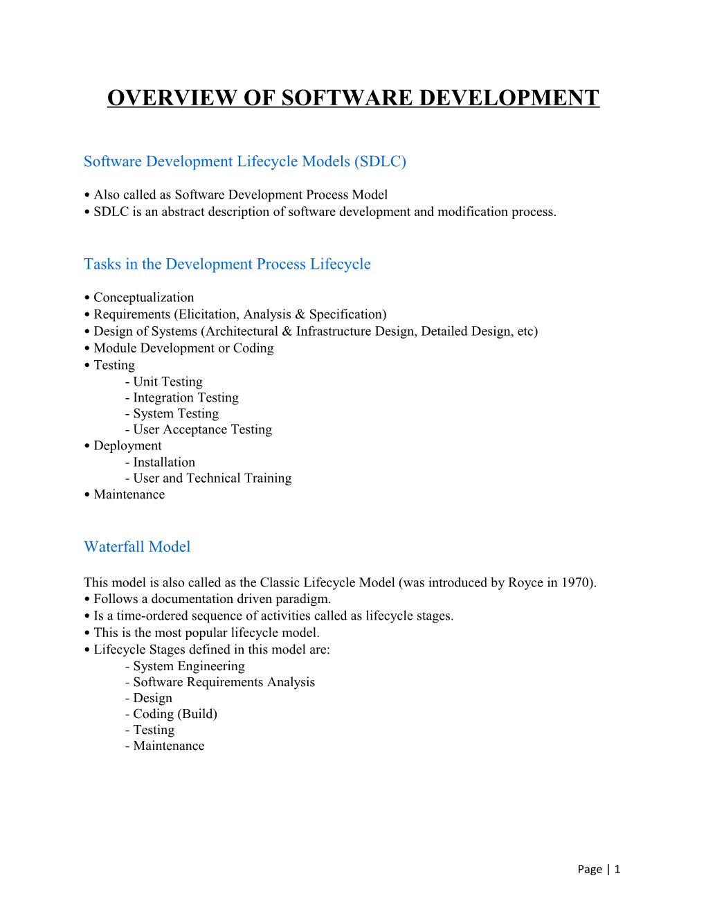 Overview of Software Development