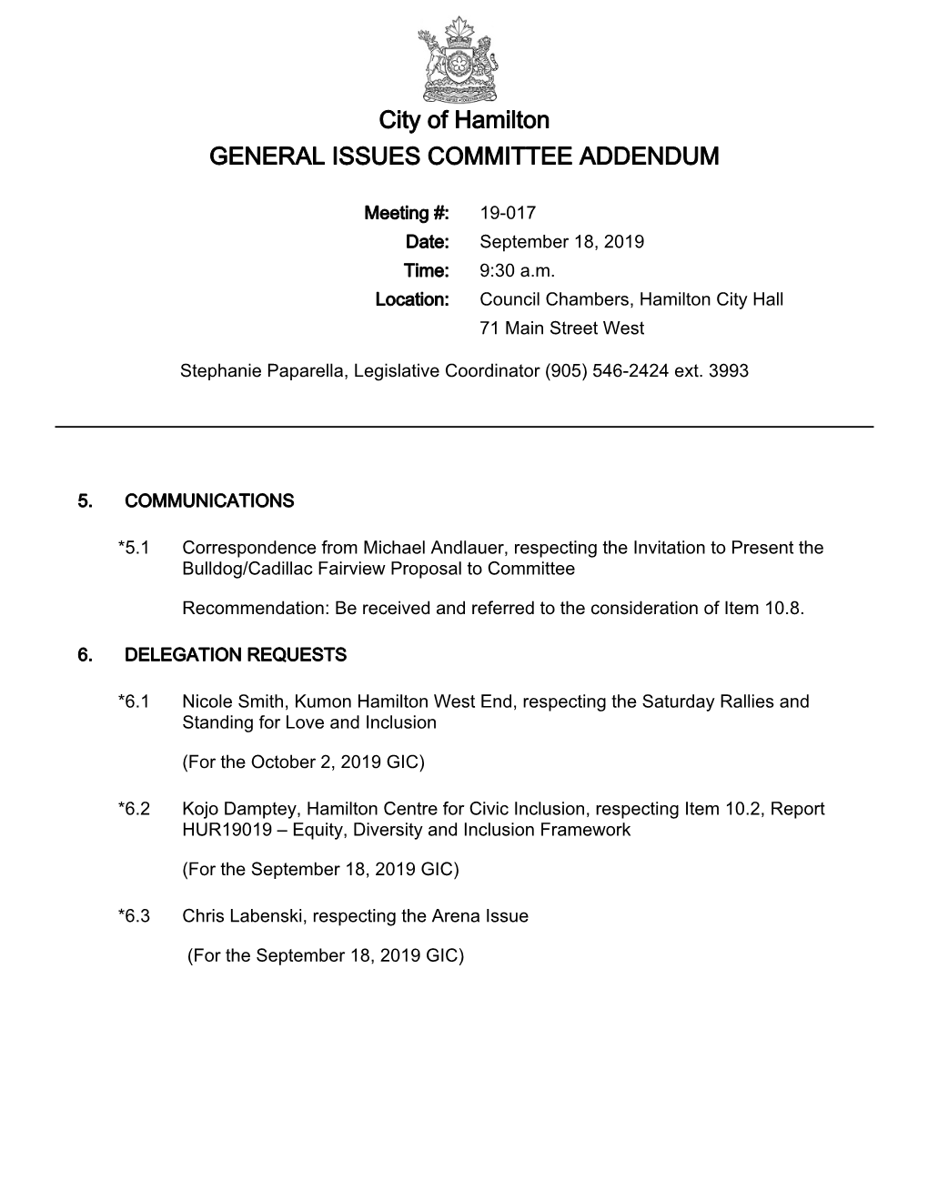 General Issues Committee Agenda Package