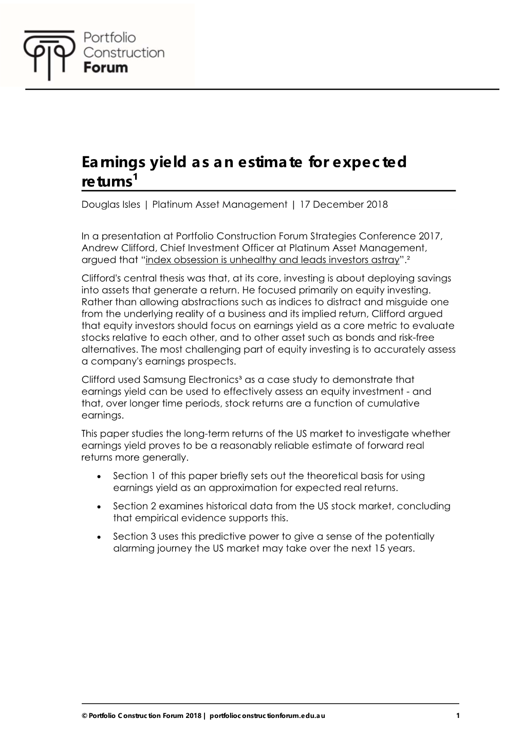 Earnings Yield As an Estimate for Expected Returns¹