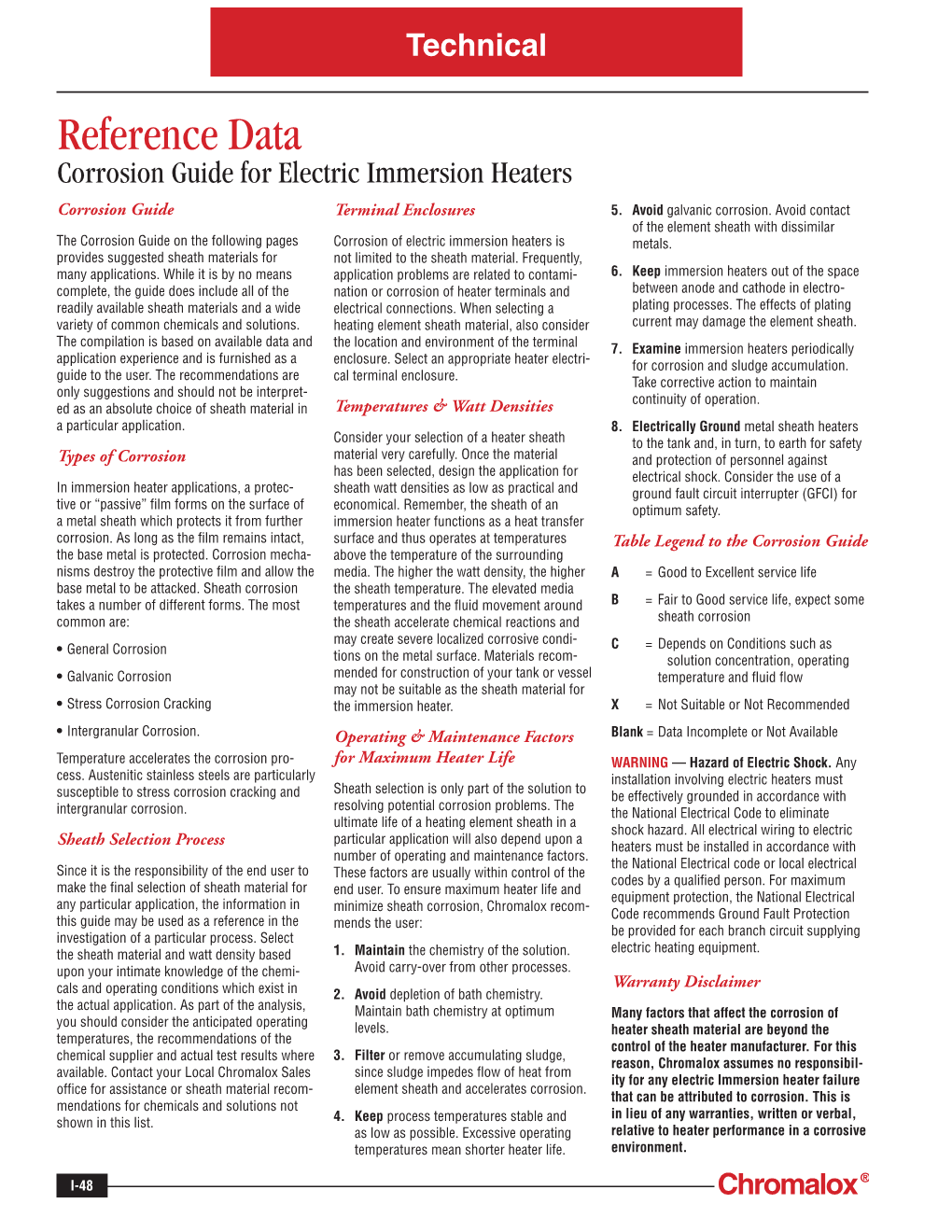 Reference Data Corrosion Guide for Electric Immersion Heaters Corrosion Guide Terminal Enclosures 5