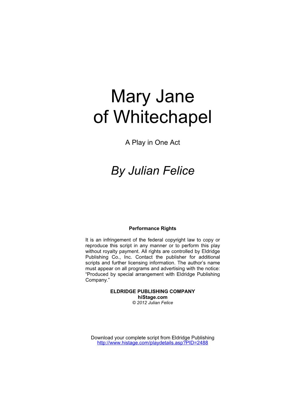 Mary Jane of Whitechapel