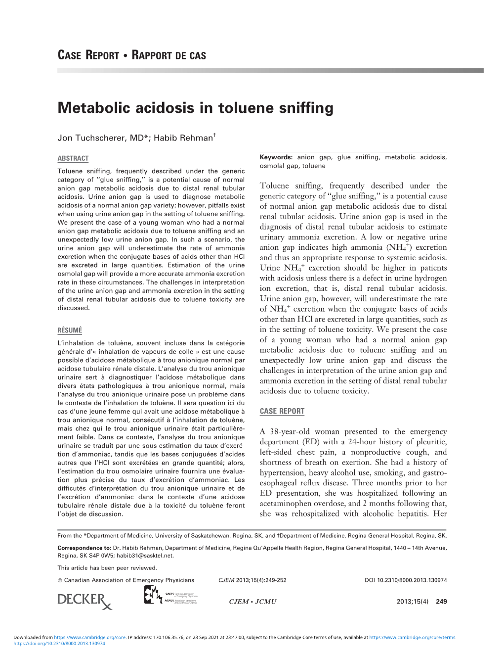 Metabolic Acidosis in Toluene Sniffing