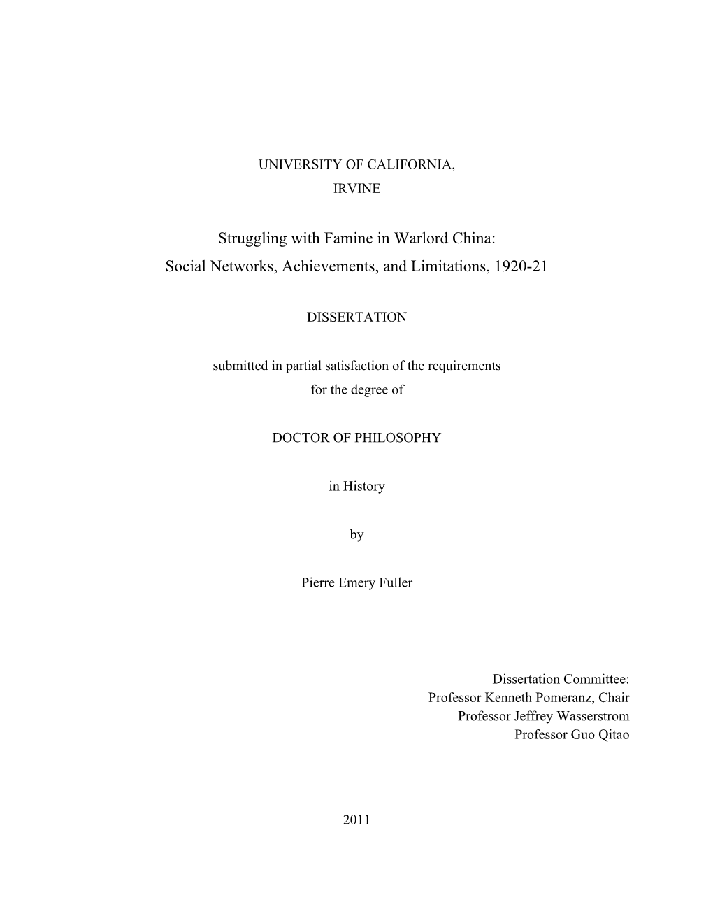 Struggling with Famine in Warlord China: Social Networks, Achievements, and Limitations, 1920-21